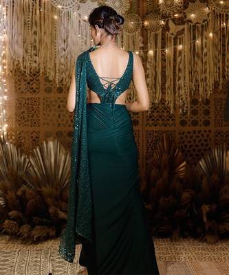 Green Shimmering Circle Saree 3