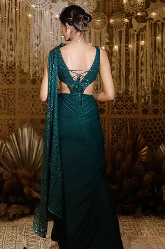 Green Shimmering Circle Saree