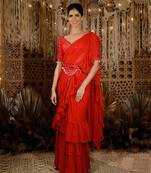 Red Mirror Ruffle Saree