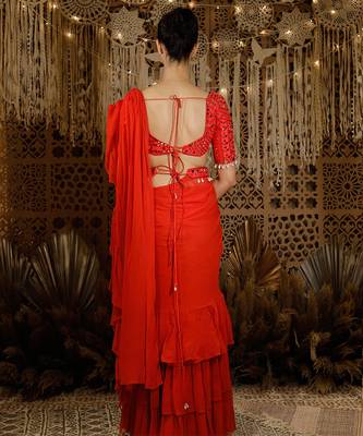 Red Mirror Ruffle Saree 3