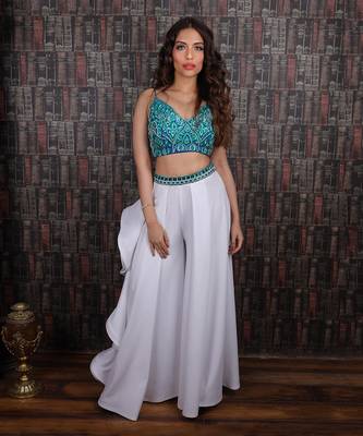Ivory Crop Top Ruffle Pant Set 1