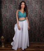 Ivory Crop Top Ruffle Pant Set