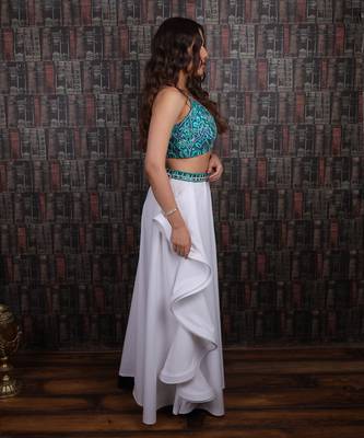Ivory Crop Top Ruffle Pant Set 2