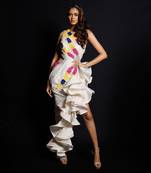 Ivory  Synchronized Scintillation Ruffle Gown