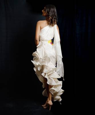 Ivory  Synchronized Scintillation Ruffle Gown 4