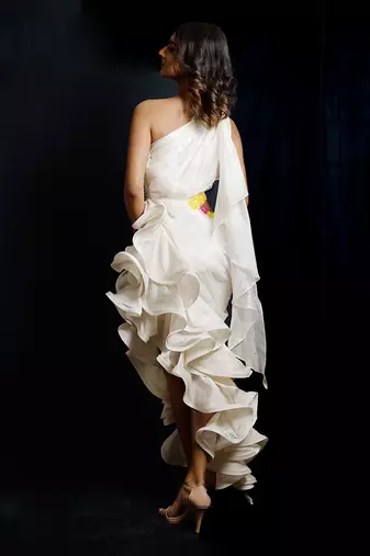 Ivory  Synchronized Scintillation Ruffle Gown