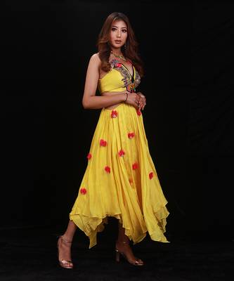 Yellow  Phoolon Ki Haldi Handkerchief Skirt Set 1