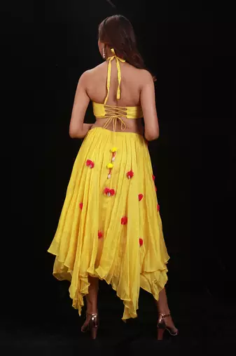 Yellow  Phoolon Ki Haldi Handkerchief Skirt Set