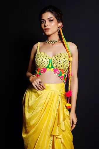 Yellow Phoolon Ki Haldi Dhoti Set