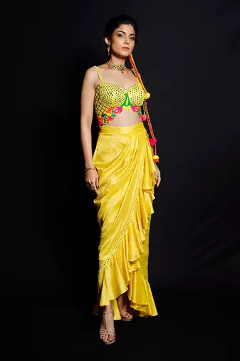 Yellow Phoolon Ki Haldi Dhoti Set