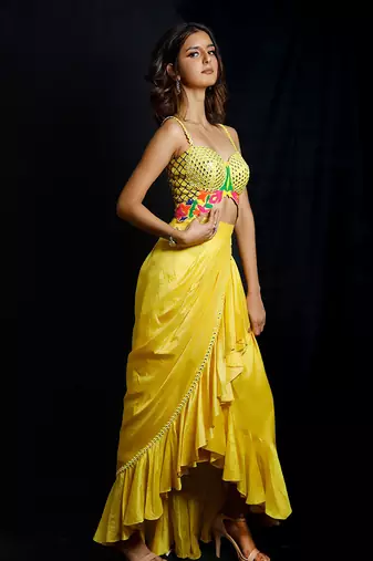 Yellow Phoolon Ki Haldi Dhoti Set