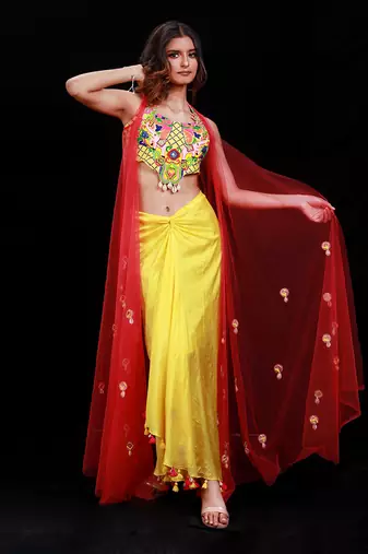 Yellow Phoolon Ki Haldi Skirt Set