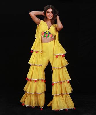 Yellow Phoolon Ki Haldi Jacket Set 1