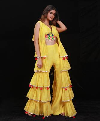 Yellow Phoolon Ki Haldi Jacket Set 2