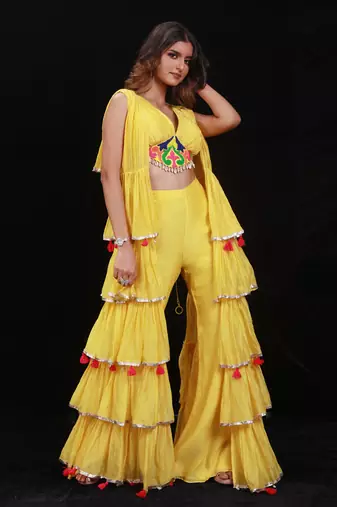 Yellow Phoolon Ki Haldi Jacket Set