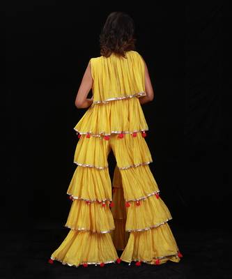 Yellow Phoolon Ki Haldi Jacket Set 3