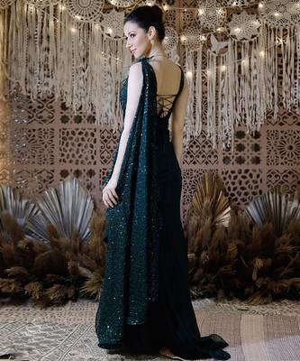 Green Shimmering Gown Saree 2
