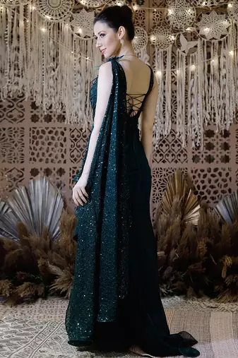 Green Shimmering Gown Saree