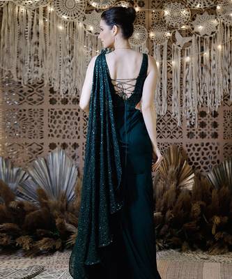 Green Shimmering Gown Saree 3