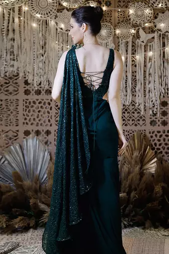 Green Shimmering Gown Saree