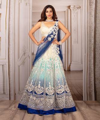 White And Blue Ombre Lehenga Set 1