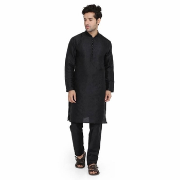 BLACK JACQUARD PRINTED STITCHED KURTA & PYJAMA 1
