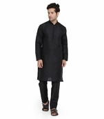 BLACK JACQUARD PRINTED STITCHED KURTA & PYJAMA