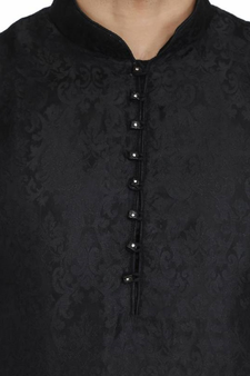 BLACK JACQUARD PRINTED STITCHED KURTA & PYJAMA