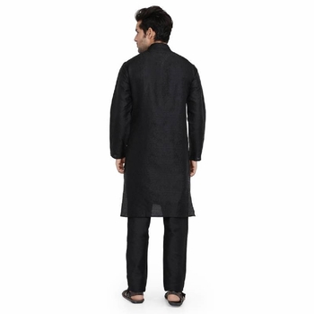 BLACK JACQUARD PRINTED STITCHED KURTA & PYJAMA 3