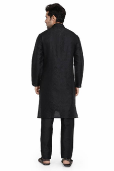 BLACK JACQUARD PRINTED STITCHED KURTA & PYJAMA
