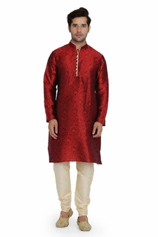 MAROON JACQUARD PRINTED STITCHED KURTA & PYJAMA