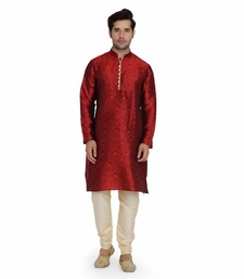 MAROON JACQUARD PRINTED STITCHED KURTA & PYJAMA