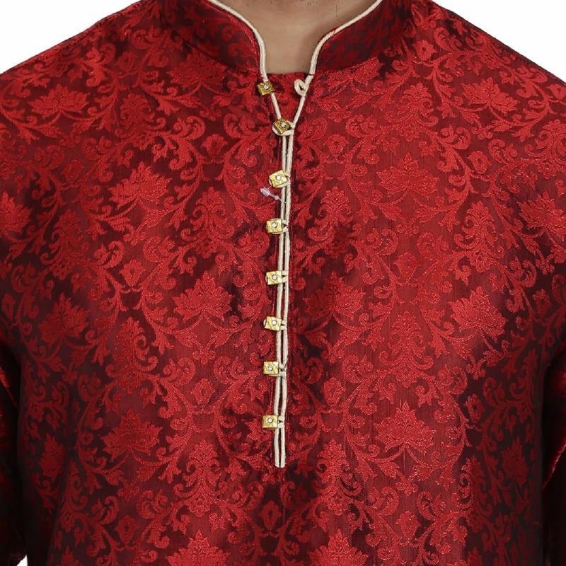 MAROON JACQUARD PRINTED STITCHED KURTA & PYJAMA