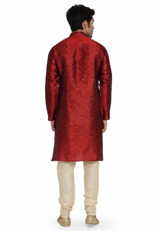 MAROON JACQUARD PRINTED STITCHED KURTA & PYJAMA