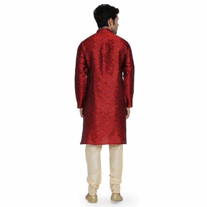 MAROON JACQUARD PRINTED STITCHED KURTA & PYJAMA