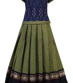 Shivangi Parrot Green cotton Long Pattu Pavadai For Girls