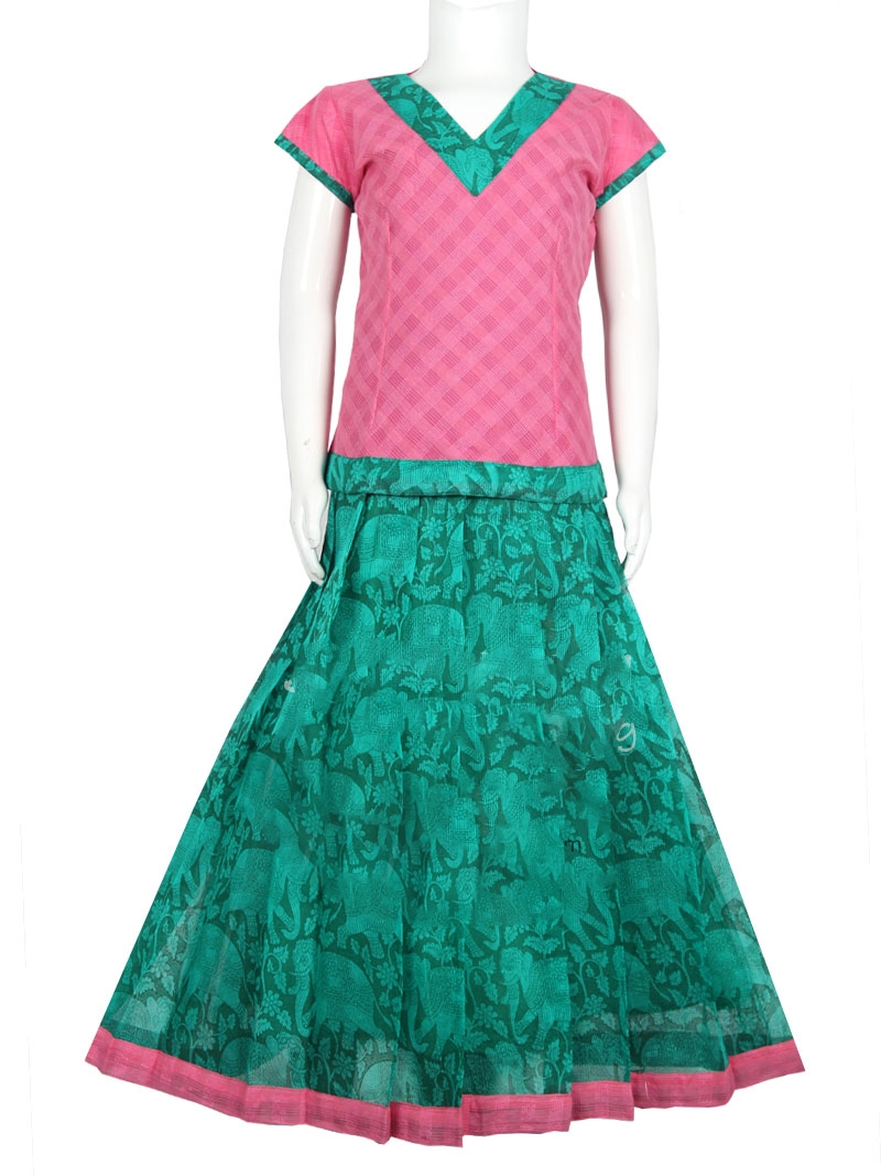 Shivangi Ramar Green Girls Pure Cotton Pattu Pavadai