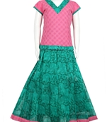 Shivangi Ramar Green Girls Pure Cotton Pattu Pavadai