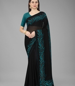 Black embroidered georgette saree with blouse