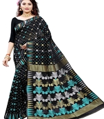 Black printed cotton silk saree 