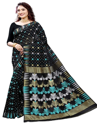 Black printed cotton silk saree  2