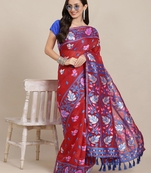 Pink Printed Cotton Silk Saree Without Blouse