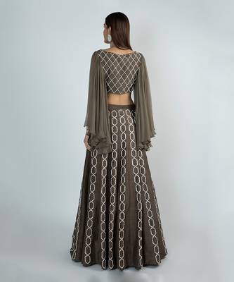 OLIVE GREEN EMBROIDERED LEHENGA SKIRT WITH TOP 2