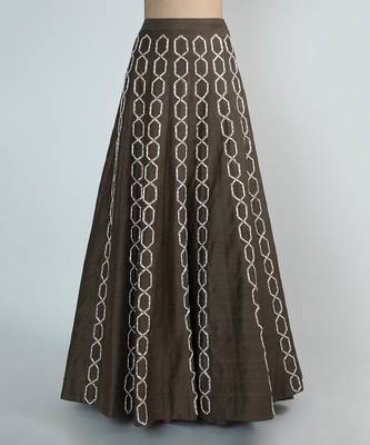 OLIVE GREEN EMBROIDERED LEHENGA SKIRT WITH TOP 3