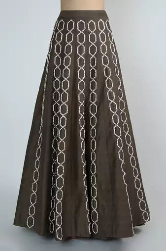 OLIVE GREEN EMBROIDERED LEHENGA SKIRT WITH TOP