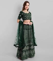 Green Thread Embroidered Georgette Semi Stitched Lehenga Choli For Bride