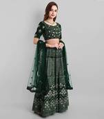 Green Thread Embroidered Georgette Semi Stitched Lehenga Choli For Bride