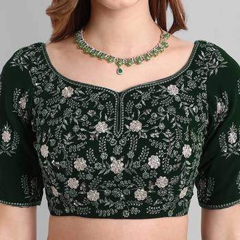 Green Thread Embroidered Georgette Semi Stitched Lehenga Choli For Bride 2
