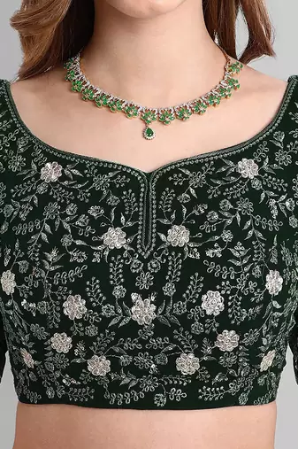 Green Thread Embroidered Georgette Semi Stitched Lehenga Choli For Bride
