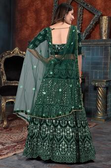 Green Thread Embroidered Georgette Semi Stitched Lehenga Choli For Bride